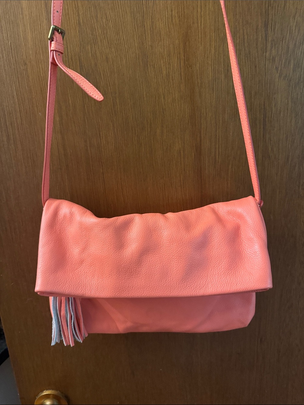 J. Crew Coral Leather Tassel Crossbody Bag